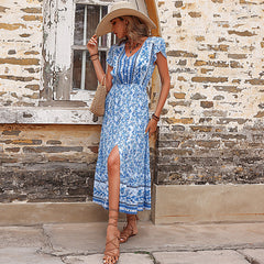 Robe midi à manches bouffantes et smocks fleuris On Cloud Nine