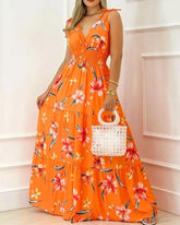 Robe longue bustier à smocks Farhan à motif floral - Rouille