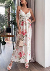 Robe longue portefeuille asymétrique à fleurs Kellen