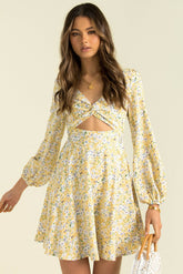 Robe longue Lowri à imprimé floral et découpes, manches longues