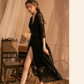 Robe longue Emma en dentelle crochetée transparente - Noire