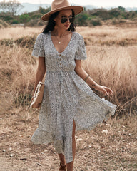 Robe longue imprimée à smocks Maynard - Noire