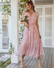 Robe maxi asymétrique à poches et nœud Kissed By The Sun