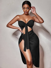 Robe midi bustier Othello à devant torsadé - Noire
