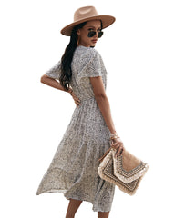 Robe longue imprimée à smocks Maynard - Noire