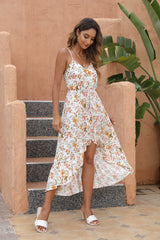 Robe maxi imprimée asymétrique « Spin Me Around » - Brique