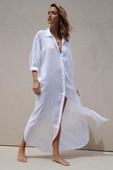 Robe chemise midi en satin à poches Morada