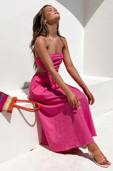 Robe longue bustier en satin rose Head Over Heels