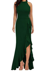 Robe longue asymétrique à volants en satin Sunlit Soiree - Vert menthe - VENTE FINALE