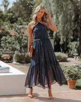 Robe midi dos nu à détails métalliques remarquables - Bleu marine - VENTE FINALE
