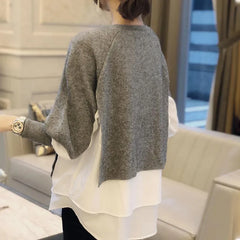 Loose Shirt Patchwork Layered Knit Pullover Sweater