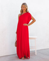 Robe longue asymétrique Strike A Pose - Rouge tomate