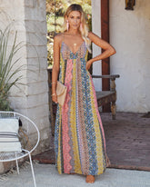 PRÉCOMMANDE - Robe longue imprimée scintillante Turks + Caicos - Rose multicolore