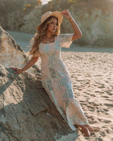 Robe longue imprimée à smocks Maynard - Crème