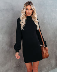 Anastasia Mock Neck Knit Sweater Dress - Black - FINAL SALE