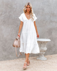 Robe midi à volants en coton Avalon - Blanche