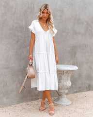 Robe midi à volants en coton Avalon - Blanche