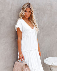 Robe midi à volants en coton Avalon - Blanche