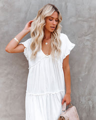 Robe midi à volants en coton Avalon - Blanche