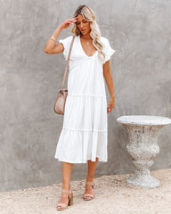 Robe midi à volants en coton Avalon - Blanche