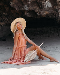 Robe midi à volants et poches Ballard en mélange de coton - Papaye