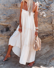 Robe midi à volants Catch The Sun - Coquille d'œuf