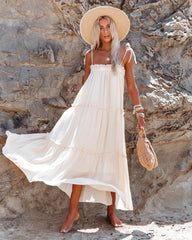 Robe midi à volants Catch The Sun - Coquille d'œuf