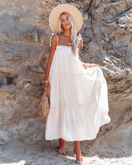 Robe midi à volants Catch The Sun - Coquille d'œuf