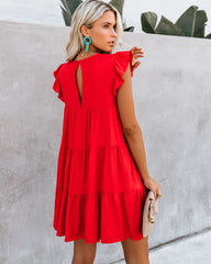 East Coast Pocketed Tiered Babydoll Dress - Red