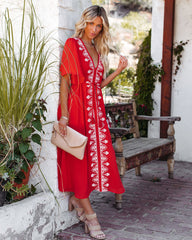 Robe midi à franges brodées Presidio - Rouge tomate