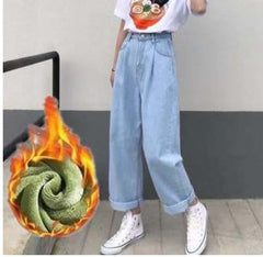 KittenAlarm - Jeans Femme Uni Vintage Taille Haute Jambes Larges Pantalon en Denim Simple Étudiantes Décontractées et Chics Style Harajuku