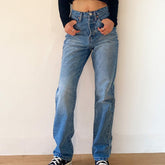 KittenAlarm - Jeans femme Jsvery, jeans baggy, jeans mom, taille haute, bleu délavé, coupe droite, style streetwear vintage