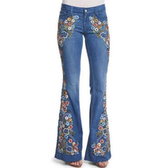KittenAlarm - Tendances en promotion : Jeans skinny à pattes d'éléphant brodés pour femmes, jeans évasés à fleurs, pantalons en denim décontractés pour le printemps, tailles XS à 4XL