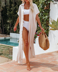 Robe longue d'été en coton boutonné - Crème