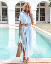 Robe longue d'été en coton boutonnée - Bleu clair