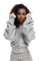 Vintage Gray Fur Collar Zip Hoodie