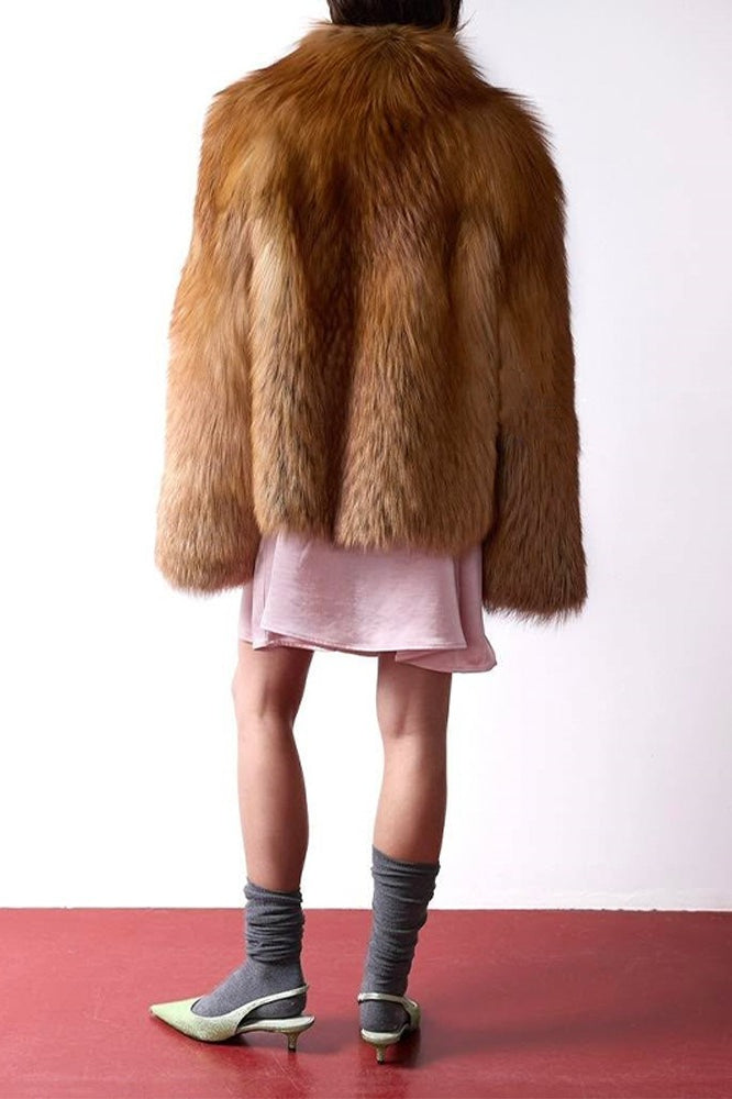 Elegant Solid Color Faux Fur Long Sleeve Coat