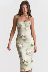 Robe midi à bretelles en dentelle florale