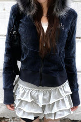 Faux Fur Velvet Zip Hoodie
