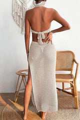 Woolen Hollow Out Midi Dress