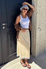 Jupe longue droite à bordure en dentelle