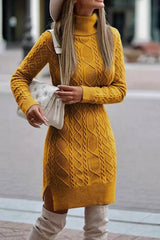 High Neck Slim Long Sleeve Warm Long Sweater Dress