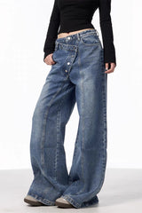 Asymmetrical Button Wide Leg Jeans