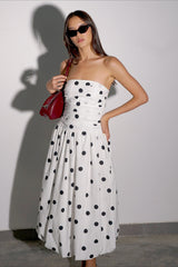 Polka Dot Strapless Bodycon Midi Dress