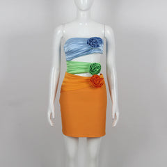 Floral Color Short Slim Tube Top Tied Dress