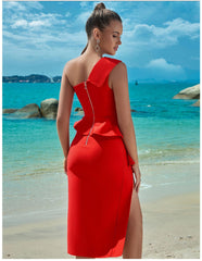 Bandage Dress Evening Dress Bandagedress Dress One Shoulder Ruffled Slit Party