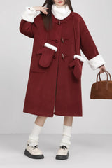 Retro Patchwork Horn Button Christmas Outerwear