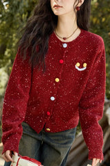 Vintage Smile Embroidery Wool Christmas Cardigan