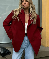 Red Lapel Full Sleeve Suit Coat Coats-241208