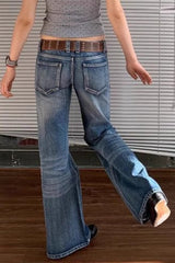 Low Rise Washed Flare Jeans